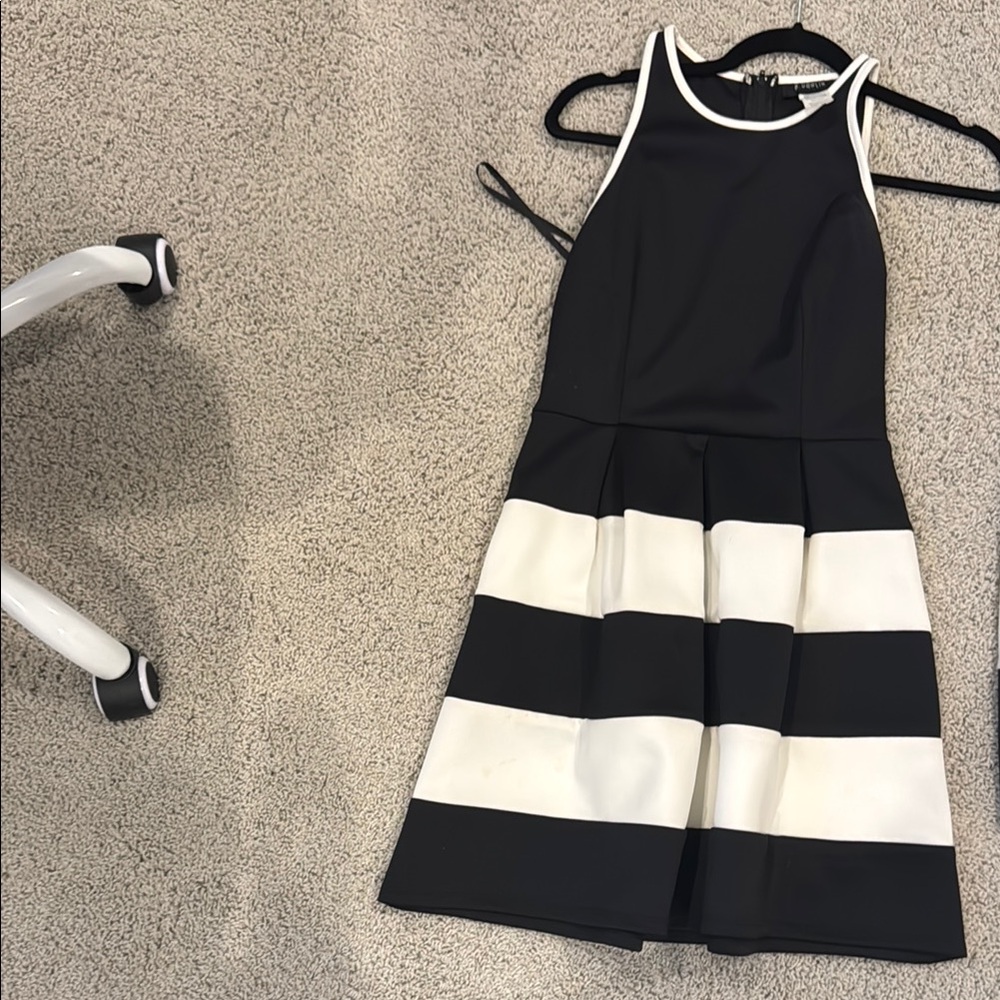 B Darlin Black and White Halter Fit and Flare Dress